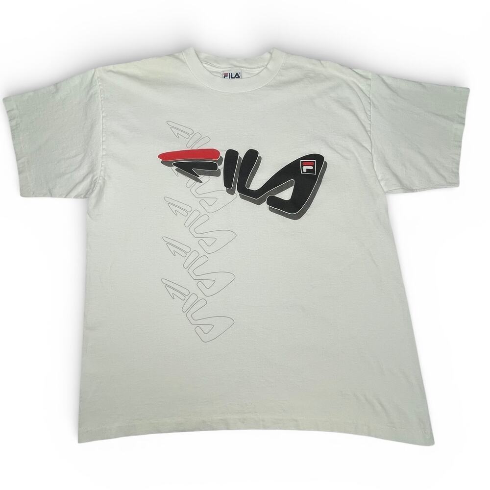 Vintage 90s Fila Spellout Graphic T-Shirt - Made in USA Size L